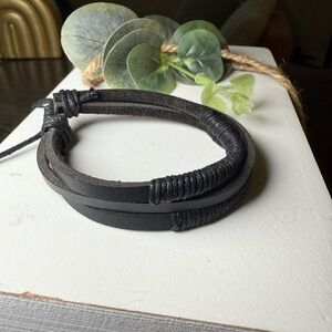 Black Faux Leather Faux Bracelet